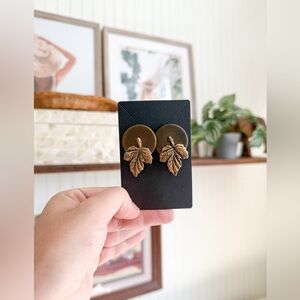 Bronze and Gold Metal Leaf Dangle Earrings